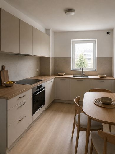Direkt am Rebstockpark: Helle 3ZW mit Balkon und Fußbodenheizung – Küche
