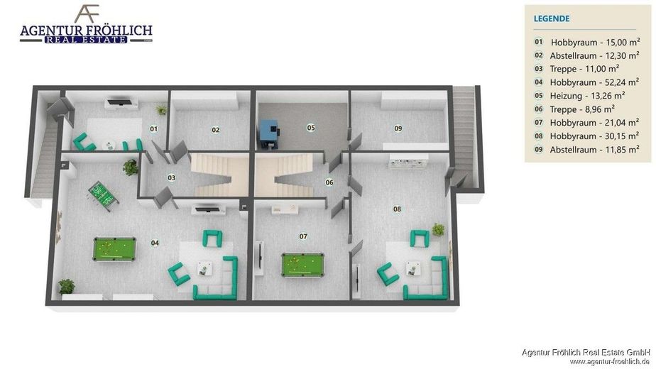 Ein Meisterwerk ökologischer Baukunst - Exklusives Bio-Blockhaus am Waldrand von Icking – Kellergeschoss 3D