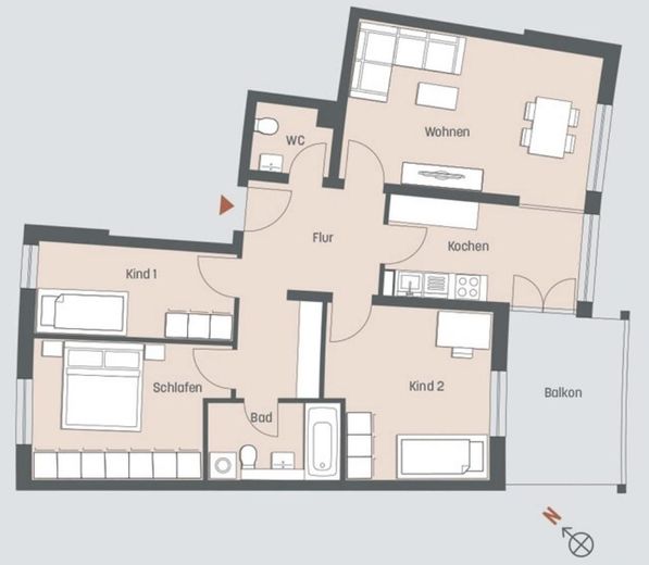 Top modernisierte, gut vermietete 4-Zimmer-Wohnung mit großem Balkon und Parkplatz – Grundriss