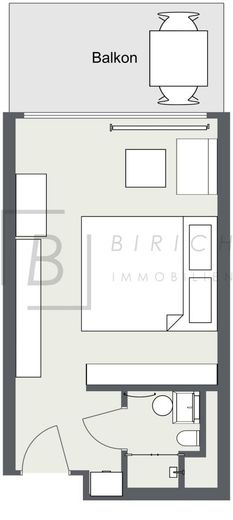 Kompaktes Mikro-Apartment mit Balkon in direkter Nähe AlbThermen Bad Urach – Grundriss_  Dieser Grundriss ist nicht maßstabsgerecht und ist zur Maßentnahme nicht geeignet. Er dient nur der Vorinformation