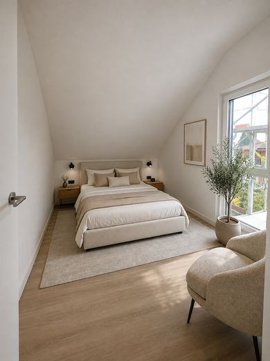 MAISON 2 I Dernier étage en première occupation : 2 pièces, balcon et cuisine équipée – Visualisierung Schlafzimmer