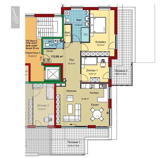 Appartamento attico condominiale accessibile senza barriere, 3,5 locali, con 2 posti auto TG affiancati – Wohnung