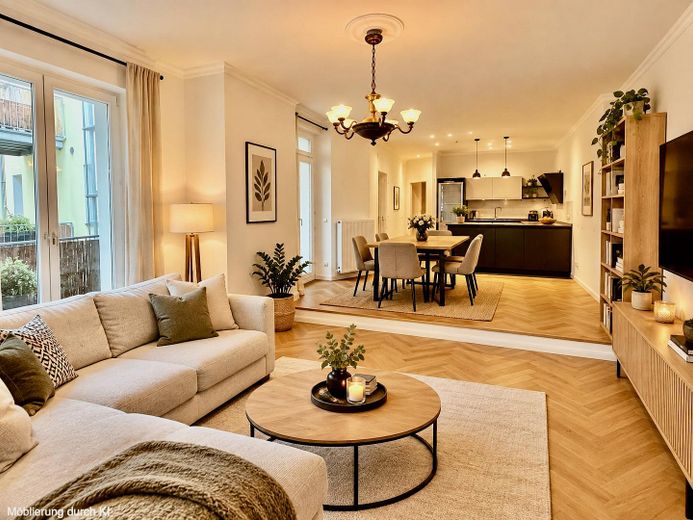 Zonder makelaarscourtage: Instapklaar droomappartement in een oud gebouw met 2 balkons en energie-efficiëntieklasse C in B-Friedrichshain – Wohnzimmer
