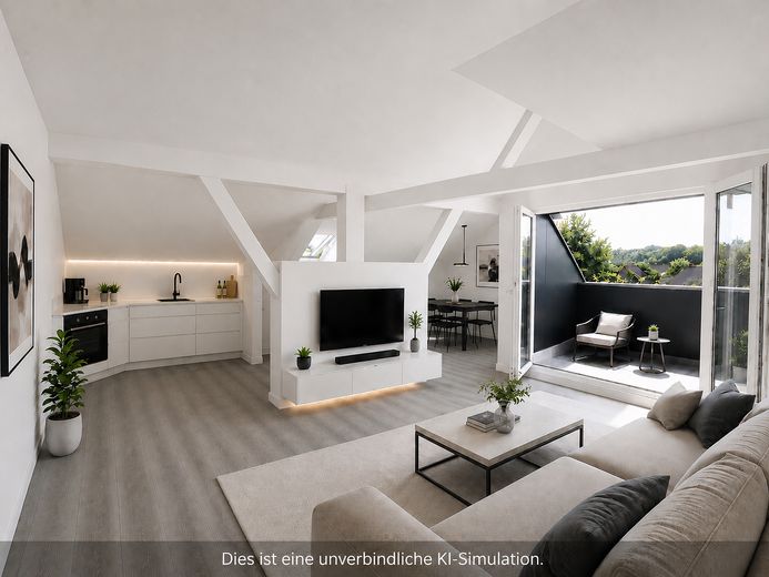 Nuova costruzione all'ultimo piano A+ con loggia, riscaldamento a pavimento, cucina attrezzata, wallbox possibile, costi di riscaldamento inclusi – Wohnzimmer virtuell