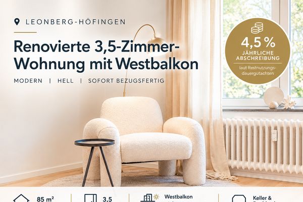 provisionsfrei: Renovierte 3-Zimmer-Wohnung mit Westbalkon – 4,5 % AfA