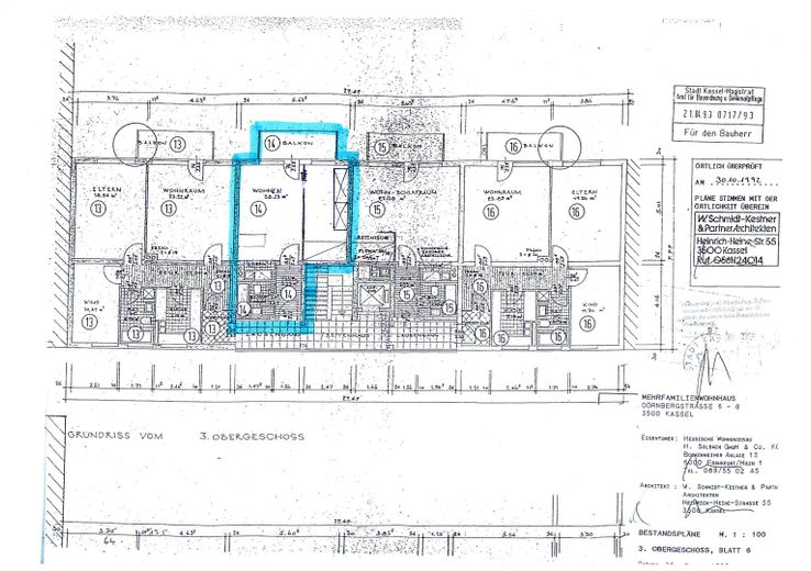Appartamento di 2 locali con balcone esposto a sud-est nel Vorderen Westen vicino a Bebelplatz – Grundriss W 14, 3. OG