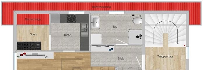 Bitte beachten Sie, dass der dargestellte Grundriss nicht maßstabsgetreu ist und lediglich der Orientierung dient.