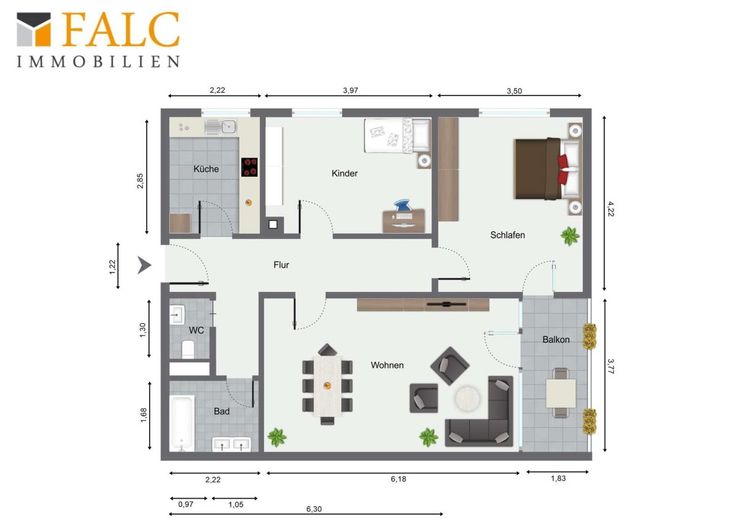 Neubau-Feeling: 3-Zimmer-Erdgeschosswohnung in perfekter Lage *KERNSANIERT* - FALC Immobilien – Erdgeschoss - Grundriss