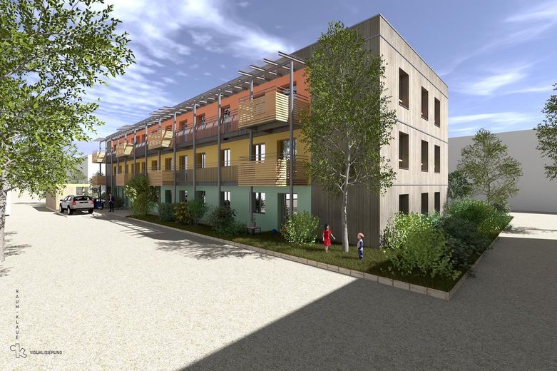 3-Zimmer-Eigentumswohnung in neuem Holzhaus: WohnGut-Erlangen – Visualisierung Nordansicht