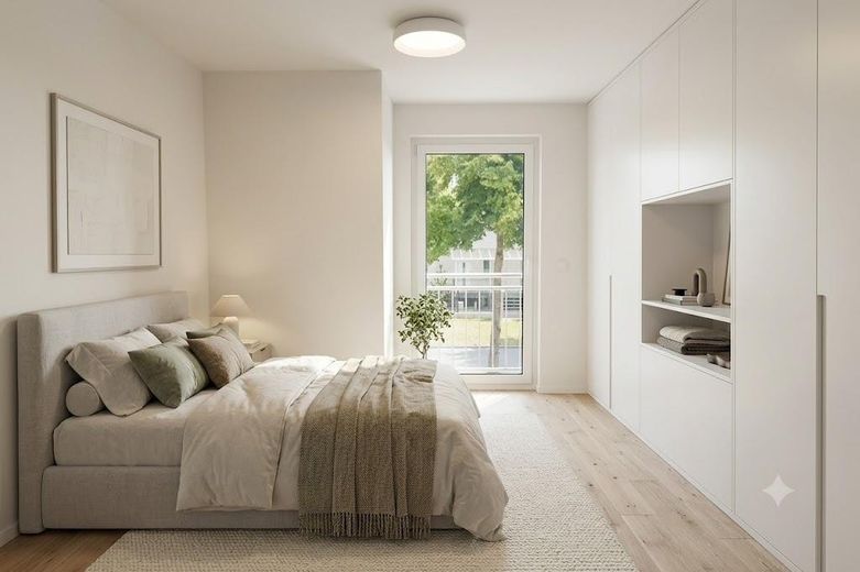 Modernes Neubauhaus mit Garten nahe Falkenhagener See – Schlaffzimmer OG - KI