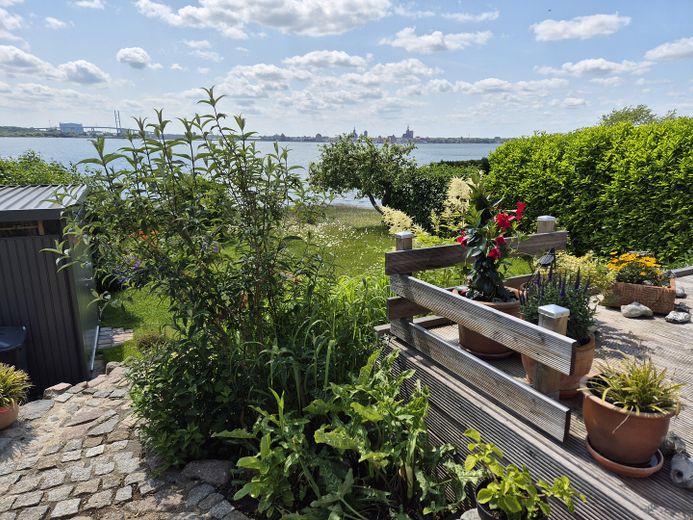 Exklusives Wohnhaus im Seebad Altefähr auf Rügen – Blick in den Garten 