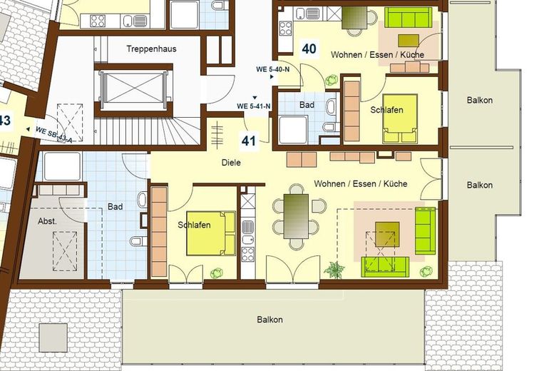 140 m² Wohnkomfort: Stilvolles Penthouse mit Aufzug und zwei Sonnenterrassen – Grundriss WE 40+41
