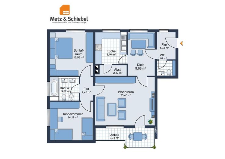 Lichtdurchflutetes Wohnen mit Weitblick: Großzügige 3,5 Zimmer-Wohnung mit Sonnenbalkon in Mainz – Grundriss
