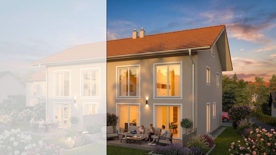 Familientraum in Obing: Exklusive Neubau-DHH mit 179 m² Wohn-/ Nutzfläche – Gartenansicht