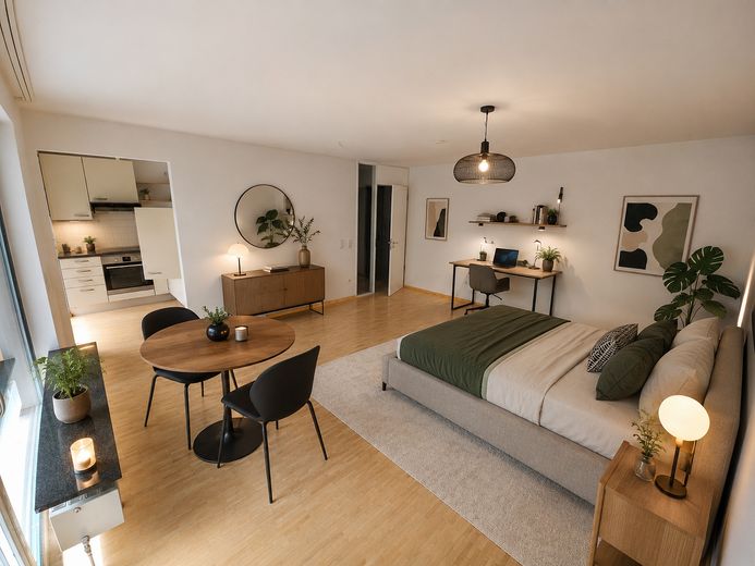 Maxvorstadt: Ruhige 1-Zimmer-Gartenwohnung in Toplage – nur 3 Min. zur U-Bahn! – Wohnvisualisierung