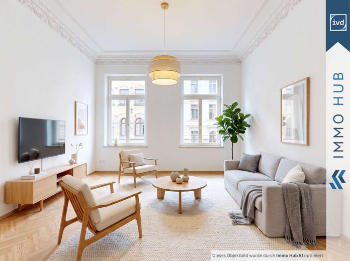 ++ Bezugsfreie, traumhafte 3-Zimmer-Altbauwohnung mit Stuckelementen und hochwertiger Ausstattung ++ – 5999539-QAu1qWEc85k8rcE9YsaFEziS-Wohnzimmer digital gestaged.jpg