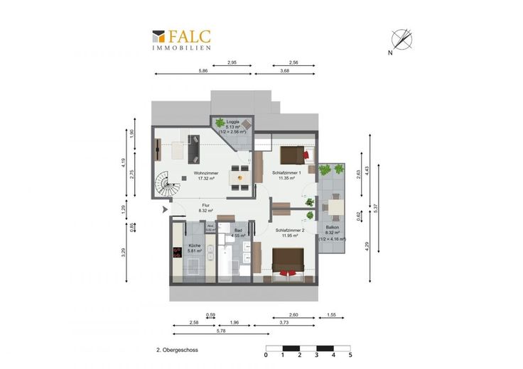 Charmante 3,5-Zimmerwohnung im 2. OG in ruhiger Lage – Grundriss 2. OG