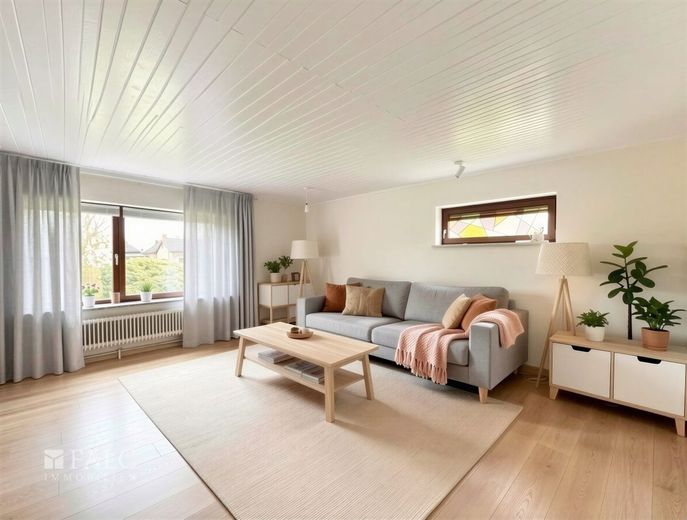 Gepflegter Bungalow mit Keller und Garage in toller Lage von Stade – Wohn- und Esszimmer - (KI generiert)