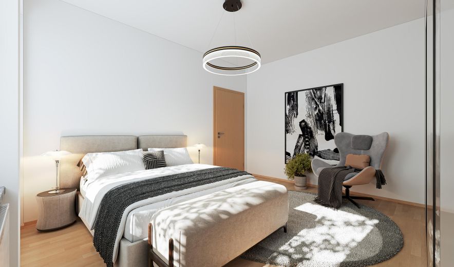Provisionsfrei: 3-Zimmer-Balkonwohnung im Hochparterre eines kernsanierten 4-FH, Weimar Nordvorstadt – Schlafen zum Innenhof (CGI)