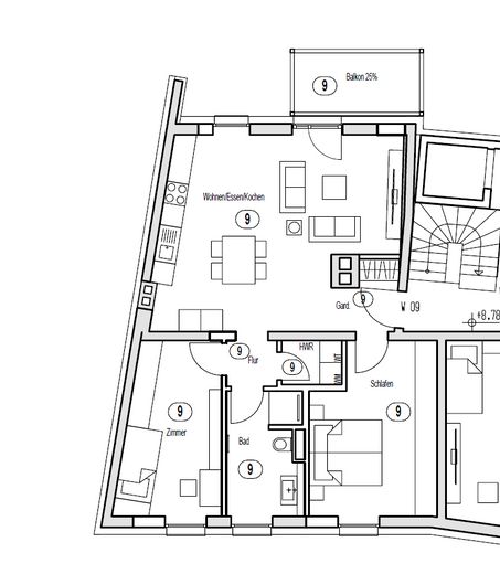 Zentrale Lage in Aschaffenburg: 3-Zimmer-Wohnung mit Balkon, Aufzug & Erstbezug nach Kernsanierung – Grundriss