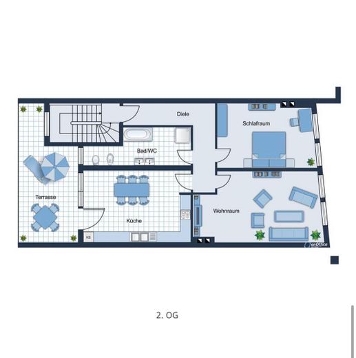 Bonn-Zentrum: 2,5-Zimmer-Wohnung mit Terrasse & Panoramablick, 1A-Lage Fußgängerzone – Grundriss