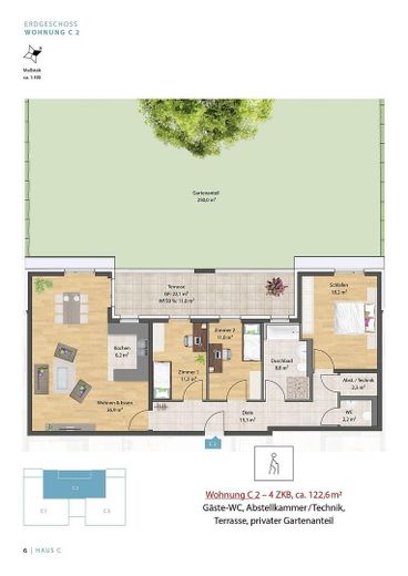 Modern 122 m² ground-floor apartment suitable for people with mobility impairments, with 250m² garden in Ludwigshafen-Melm – Grundriss 1