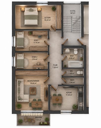 Modernisierte 4-Zimmer-Eigentumswohnung – Grundriss