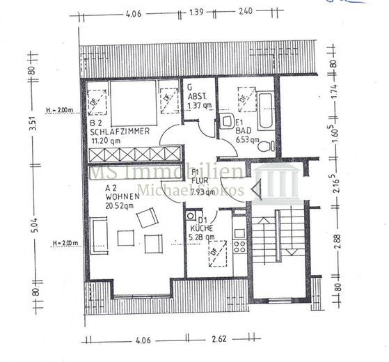 ** Gemütliche 2-ZKB-Dachgeschosswohnung mit Stellplätzen in Mannheim-Schönau ** – Grundriss