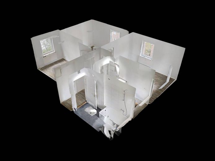 Moderne 3-Zimmer-Wohnung mit EBK und Wannenbad – 3D-Ansicht Grundriss