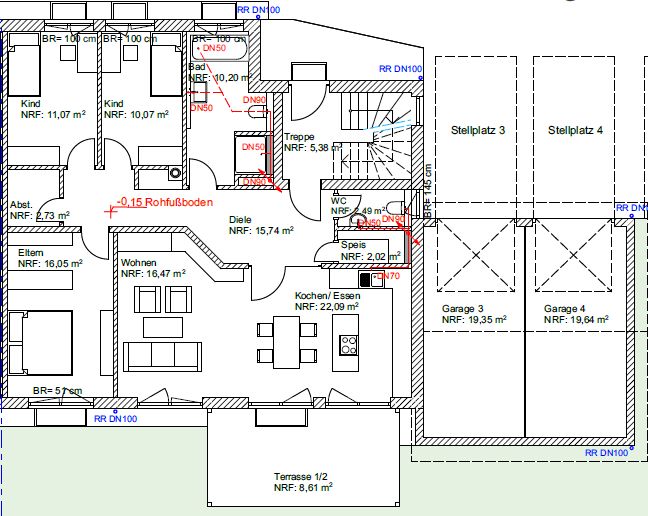 Habiter et travailler : appartement de 5 pièces au rez-de-chaussée avec jardin et bureau/salle de loisirs de 60 m² au sous-sol – Grundriss Erdgeschoss