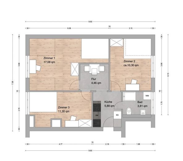 WG-Zimmer in attraktiver Stadtlage - Lenaustraße 8, München / 5.OG / Zi.3 – Grundriss