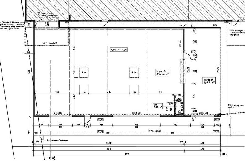 Moderne Lagerhalle 360 m² + 87 m² überdacht | Werneuchen – Grundriss Halle 360 m²