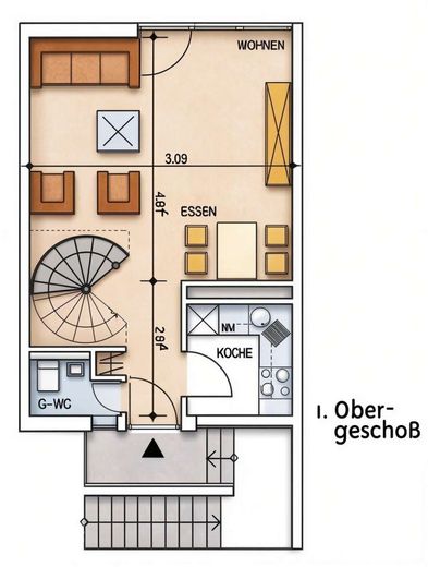 Maisonette mit Hausgefühl - Ihr eigenes Zuhause auf zwei Ebenen – Grundriss 1 OG - Wohnungstyp 3b