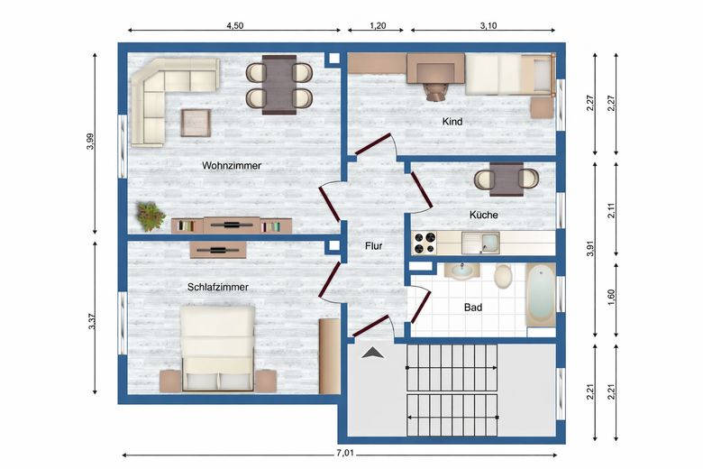3 und 4 Zimmer im Grünen – Ziegendorf ab 549 € warm - mit EBK – Grundriss 3-RMW