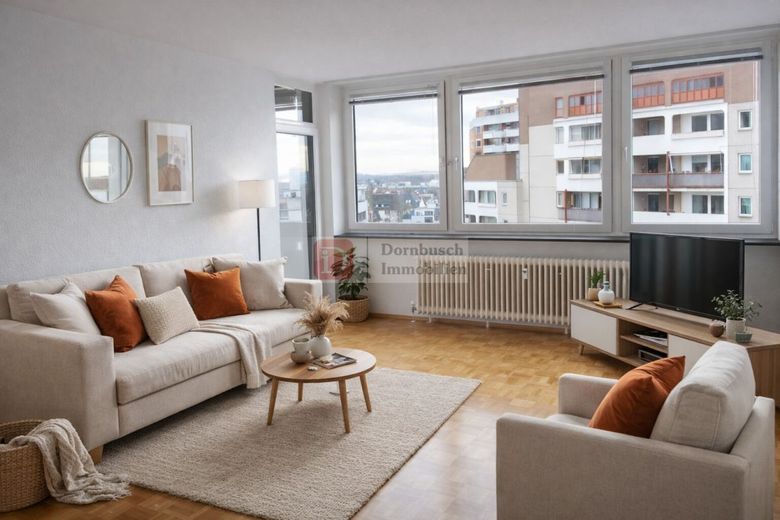 Top!! 2-Zimmer-Wohnung mit Skyline-Blick in F-Sachsenhausen – Wohnbereich - Virtual Staging