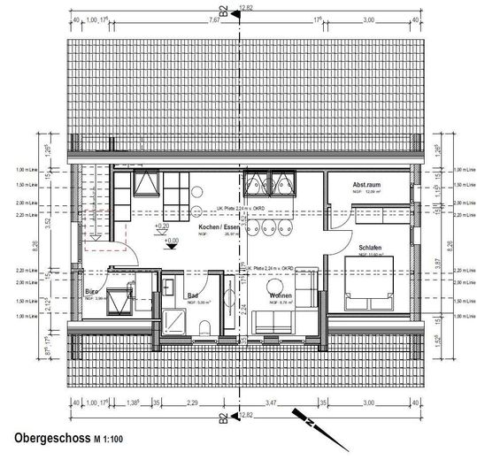 Gewerbefläche, z.B. als Werkstatt, Lager, Büro rund 180 qm, Wohnen unter Voraussetzungen möglich – Entwurf Ausbau Wohnung DG
