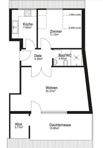 Erstbezug nach Renovierung: Moderne 2ZKB mit großer Dachloggia, EBK und Stellplatz – Grundriss