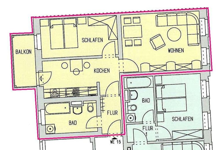 Balkonlu ve ankastre mutfaklı, tarihi çok aileli konutta çekici, modernize edilmiş 2 odalı daire - %6 getiri – Grundriss