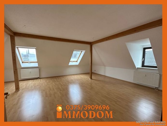 3-Zimmer-Dachgeschoss-Wohnung mit großem BALKON und Holzbalkendecke zu vermieten! – Wohnzimmer