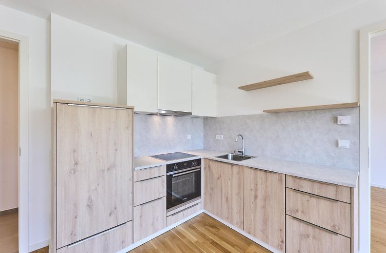 Neubau: Helle und ruhige Zwei-Zimmer-Wohnung mit luxuriöser Innenausstattung mit Balkon und EBK – Küche 4