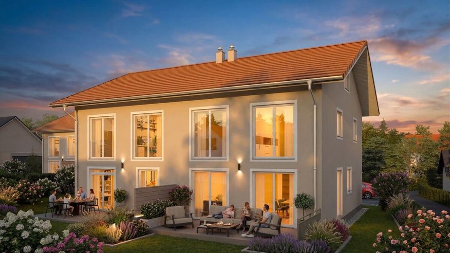 Familientraum in Obing: Exklusive Neubau-DHH mit 179 m² Wohn-/ Nutzfläche – DHH-Gartenansicht