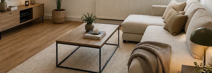 السكن العصري مع إطلالة على الحديقة. شقة مجددة من 3 غرف في موقع مركزي – AI Wohnbeispiel Wohnzimmer