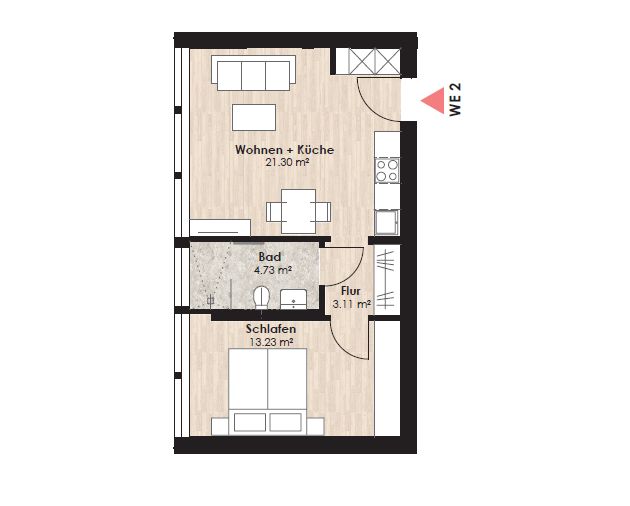 Ankommen und wohlfühlen: Helle 2-Zimmer-Wohnung mit offenem Wohn-Essbereich – Grundriss