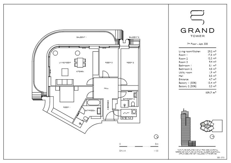 Elegante 4-kamer-eigenaarswoning in de Grand Tower – exclusief wonen boven de daken van Frankfurt – Grundriss