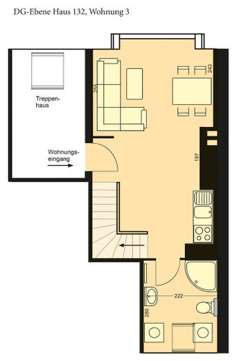 Dachgeschoß-Maisonette-Wohnung 44 qm am Tilsiter Platz in Kiel-Ellerbek – Grundebene mit Wohnz. und Bad