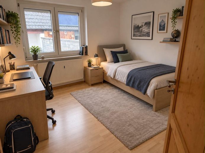 Gelflegte Doppelhaushälfte mit großem 580 m² Grundstück und Carport provisionsfrei bezugsfrei – 2. Kinderzimmer 1 OG mit KI