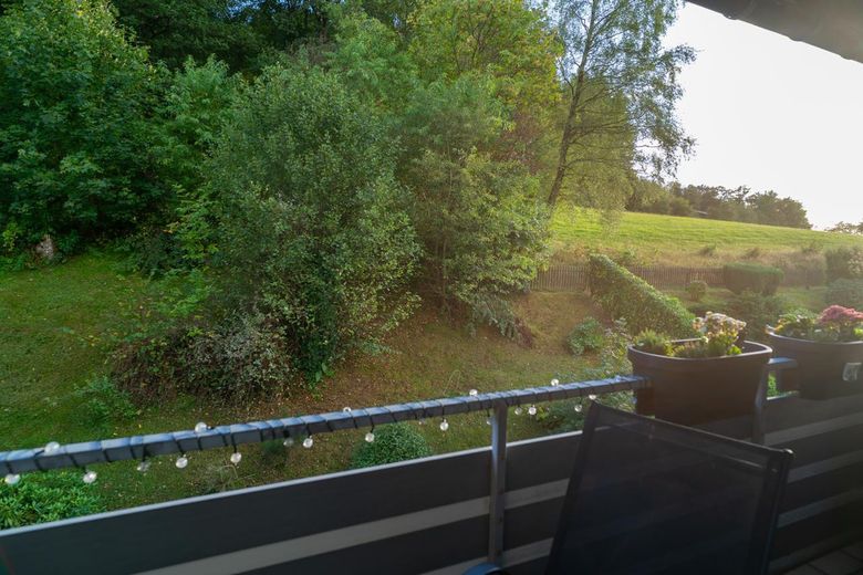 Einziehen und wohlfühlen: komplett sanierte 3-Zimmer-Wohnung mit Balkon und Garage – Balkon mit Blick ins Grüne