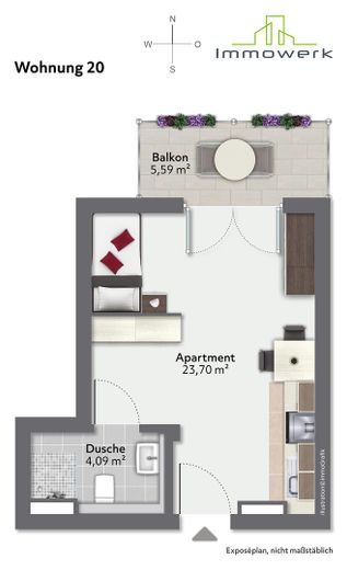 Nachhaltiges Neubau-Appartement – attraktives Wohnen oder Investment *5% Degressive AfA* – Grundriss W20