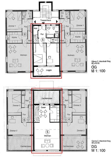 Maisonette avec vue panoramique – toit-terrasse & loggia au Camp King – Grundriss Lage im Haus