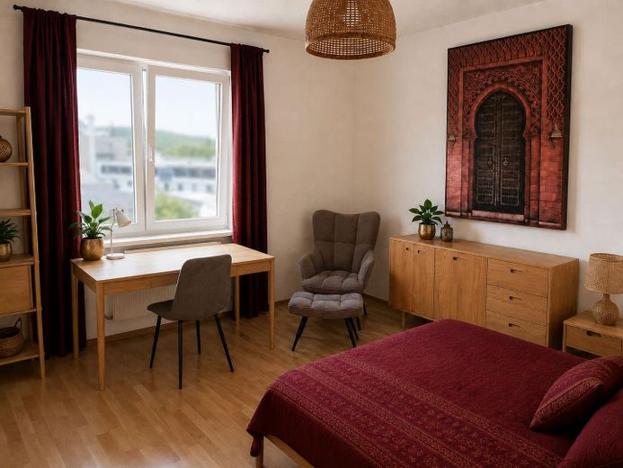 4er WG bietet helles 18 m² Zimmer vollmöbliert – Zellerau an den Mainwiesen – Arbietsplatz mit Ausblick